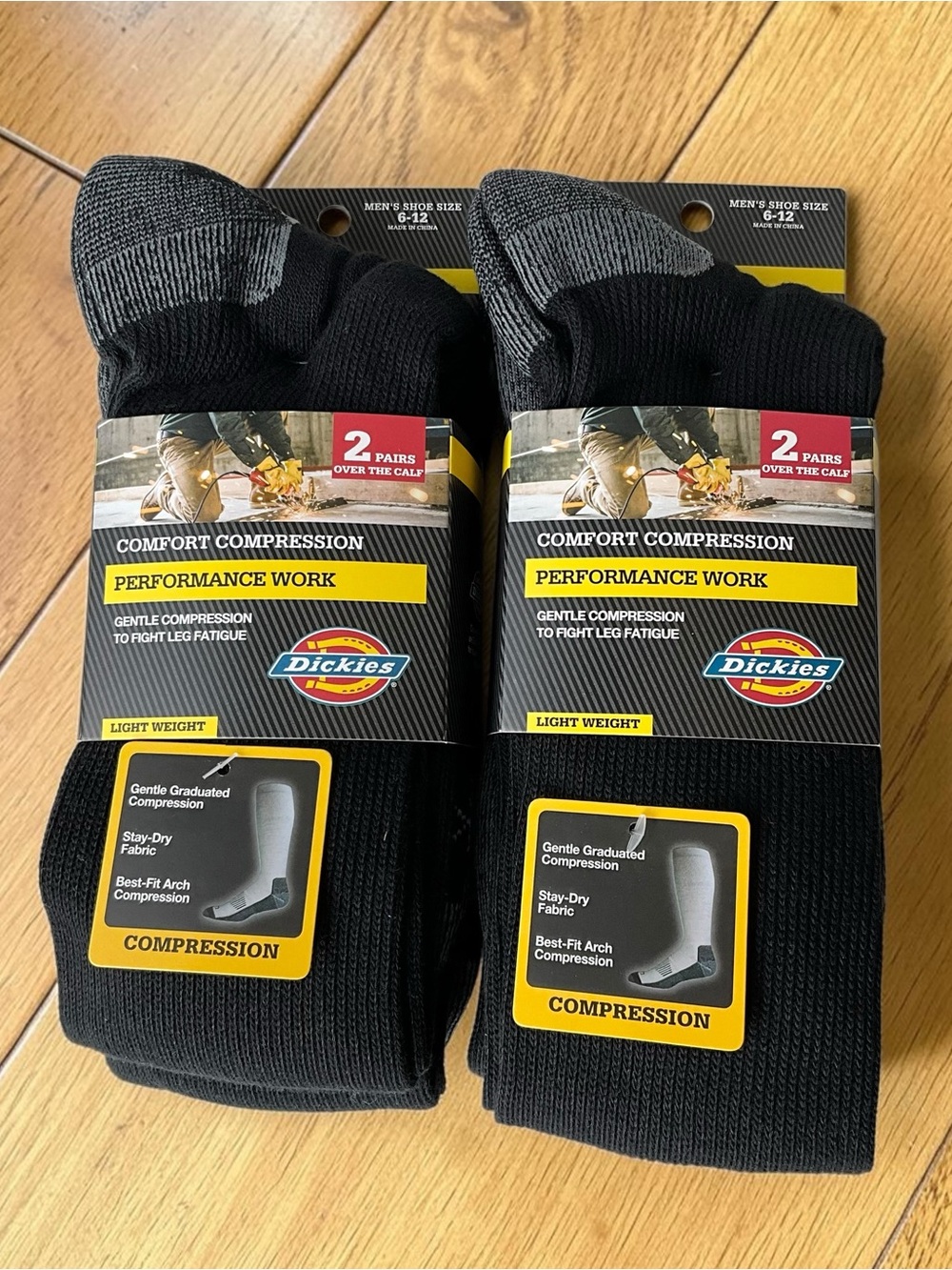 Dickies Men’s 2-Packs Black OTC Compression Socks, Size 6-12